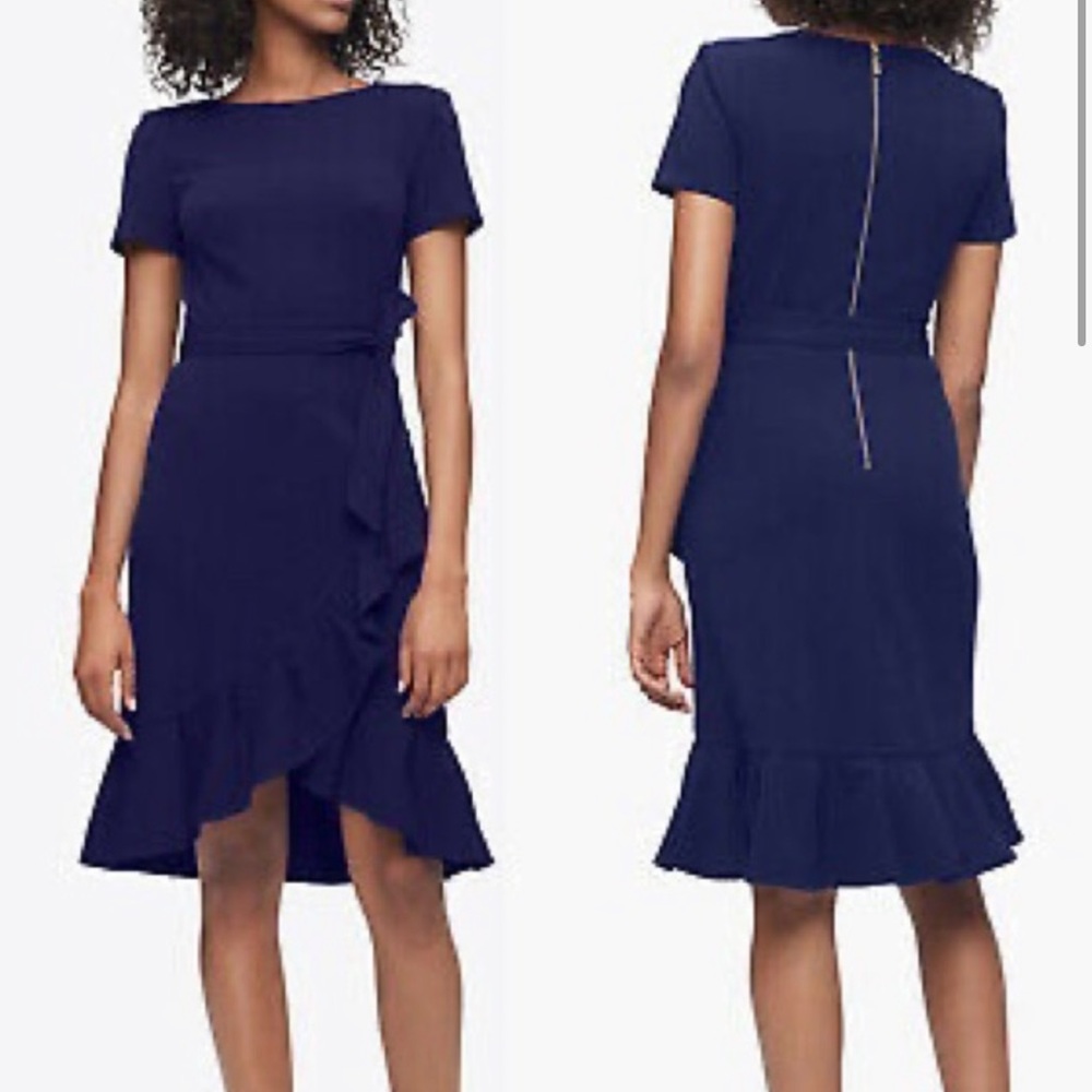 Calvin Klein - belted shift baby dress ruffle hem